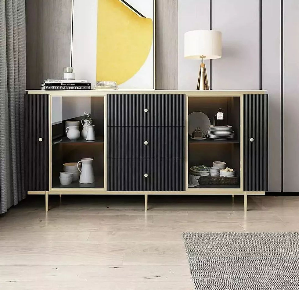 Thumbnail: Modern Nordic Marble Stone Top Sideboard Buffet With Doors & Shelves