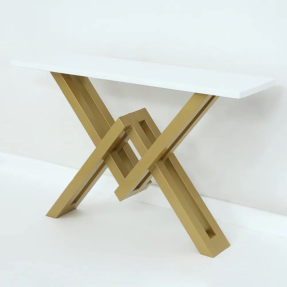 Thumbnail: White & Gold Narrow Console Accent Table 47" for Entryway X Base Metal
