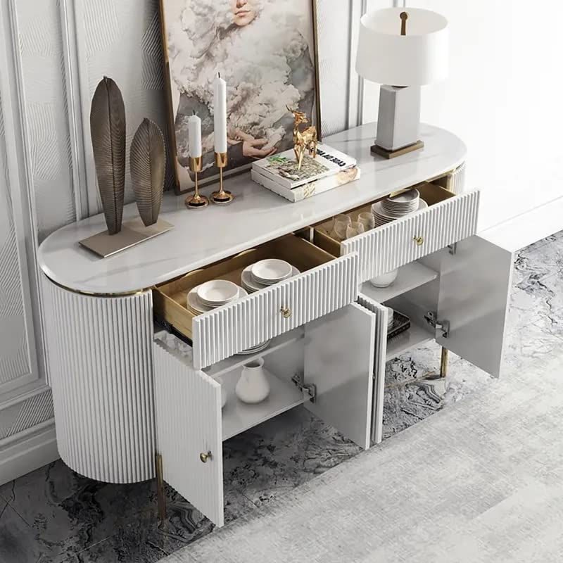 Thumbnail: Modern Nordic 55" White Marble Top Buffet & Sideboard Doors & Drawers & Shelves