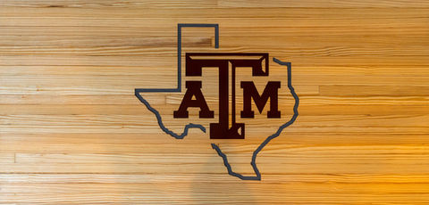 Texas A&M coffee table from reclaimed bowling alley