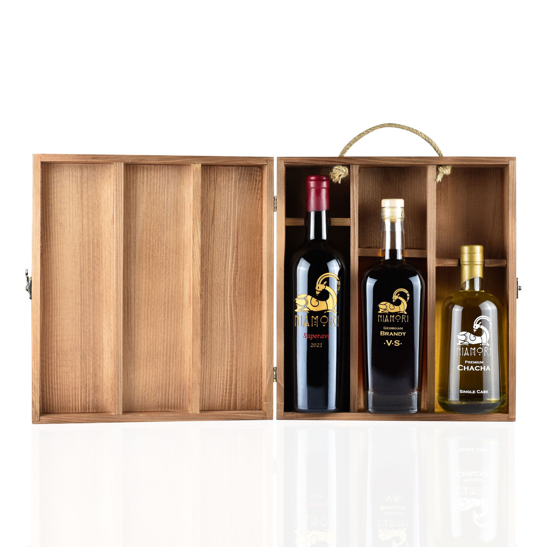 საფერავი, ბრენდი VS და ჭაჭა Single Cask | ხის ყუთით | წარწერის გრავირებით