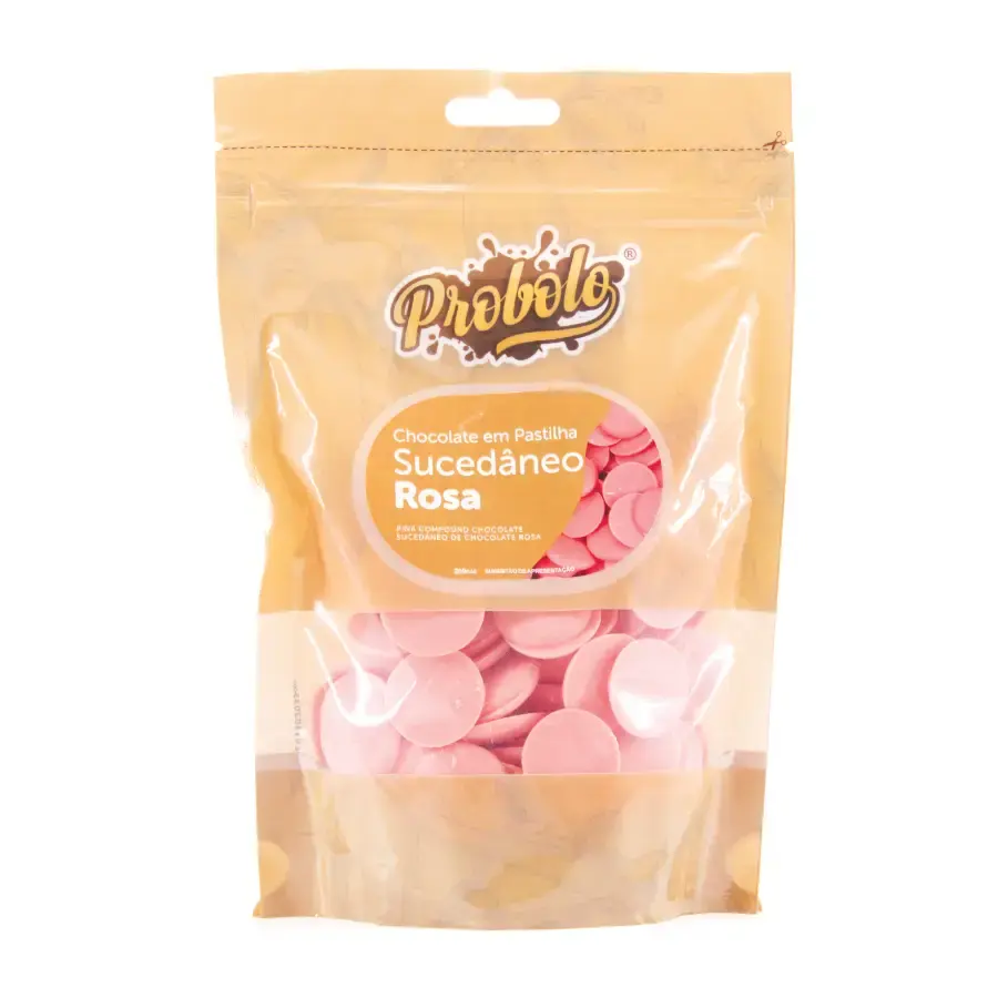 Sucedáneo de chocolate en gotas color rosa bolsa 250gr