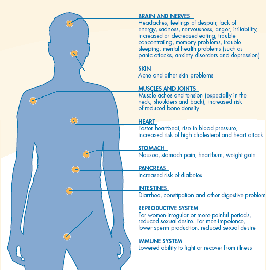 Infographis showing the different areas of the body affected by stress