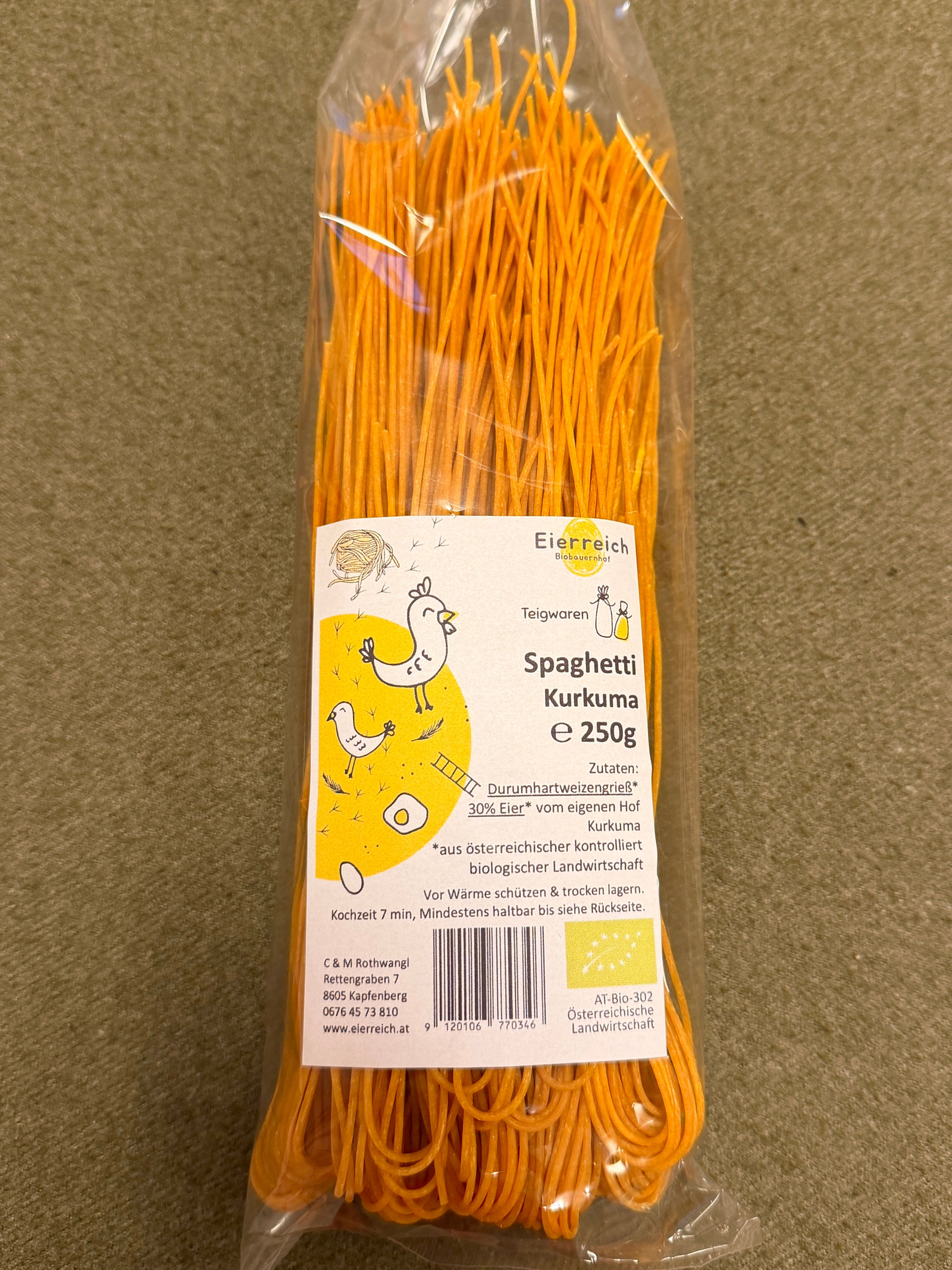 Bio Spaghetti Kurkuma aus Durum Hartweizengrieß mit 30% Ei