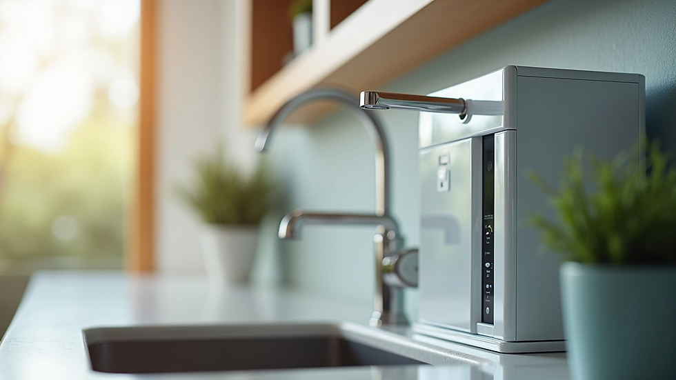 Eye-level view of a sleek water filtration system for home use