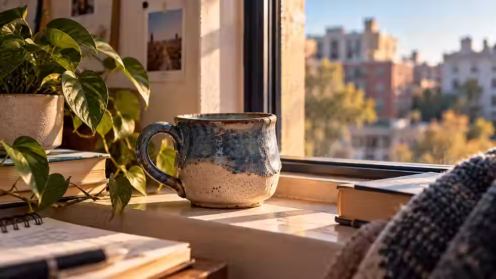 An imperfect handmade mug symbolizing letting good enough be enough