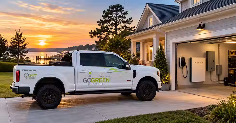 Go green electric newport news va truck parked in front of a tesla powerwall used as a virtual power plant