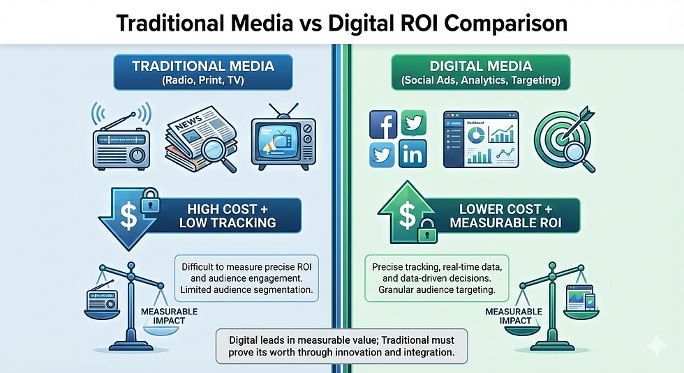 graph showing tradition print media radio tv compare to digital media