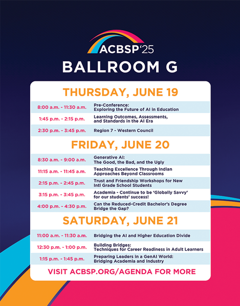 Branded sign for Ballroom G and agenda including all sessions in that room for the duration of the conference.