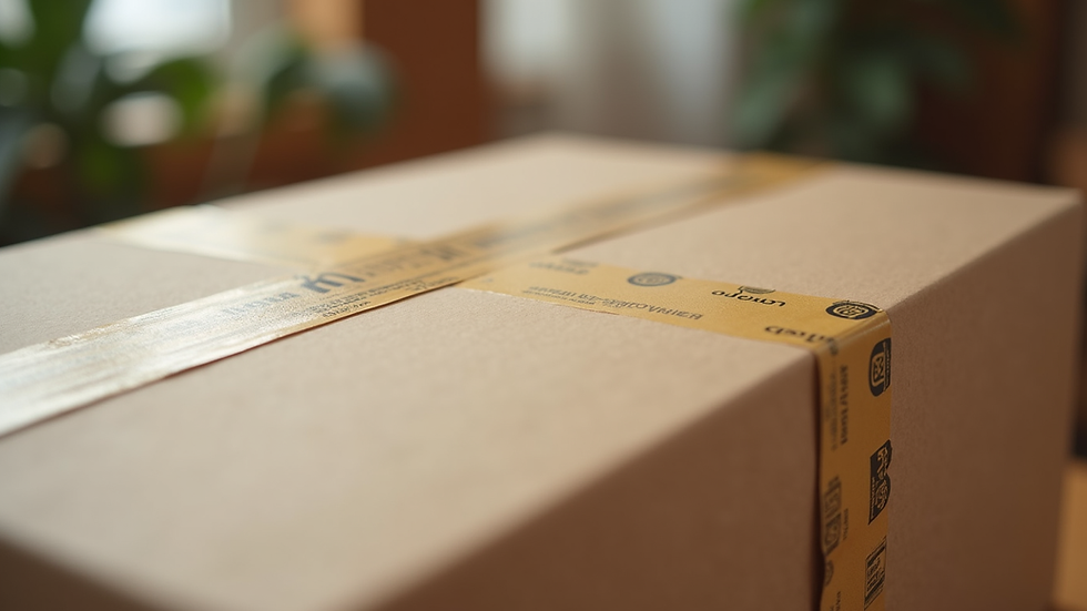 Close-up view of a sealed cardboard box with packing tape