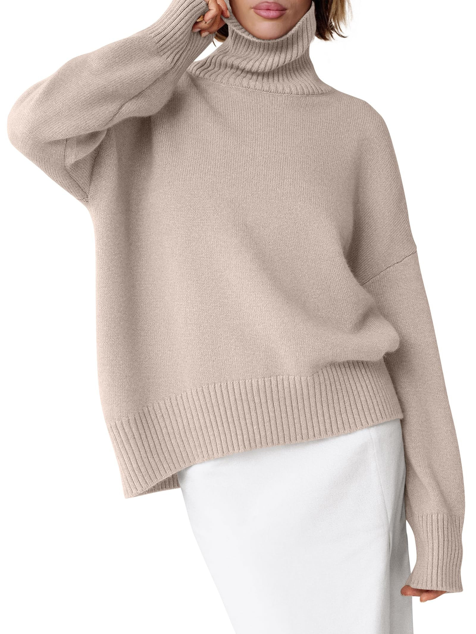 ANRABESS Womens Turtleneck Sweaters Oversized Chunky Long Sleeve Knit High Lo...