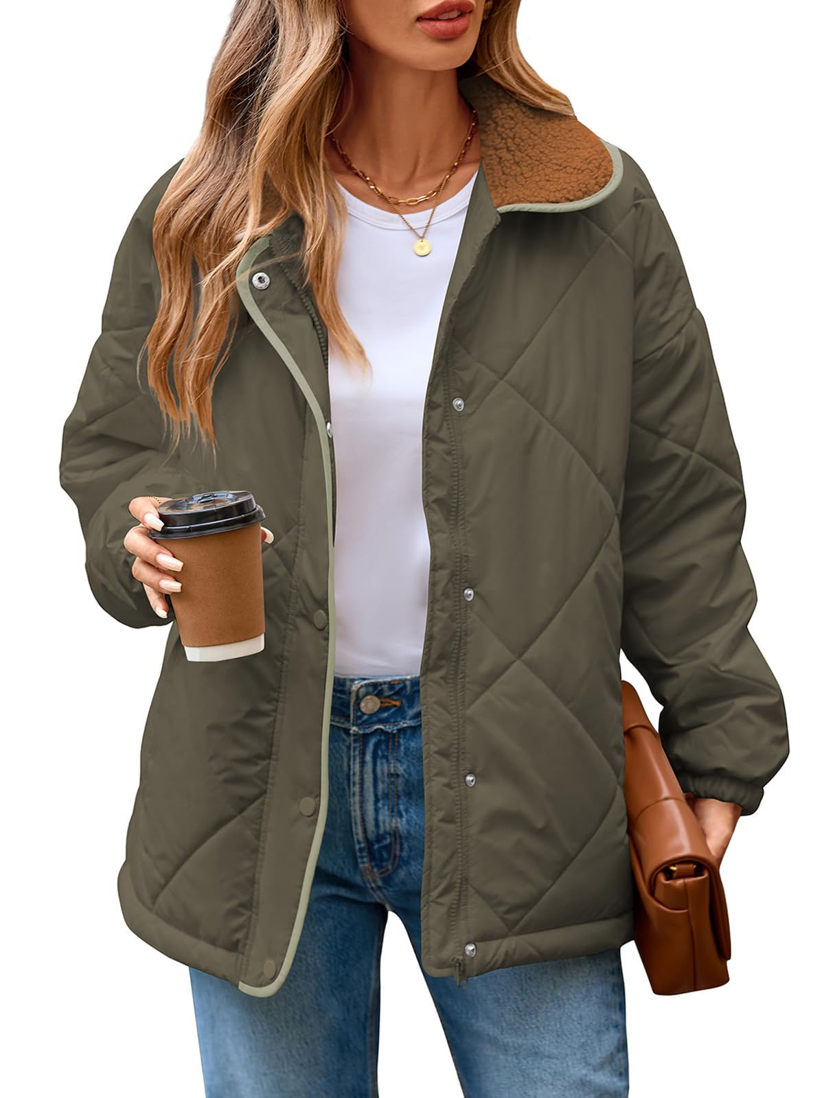 Naggoo Winter Jackets for Women Plus Size Long Sleeve Quilted Puffer Jacket P...