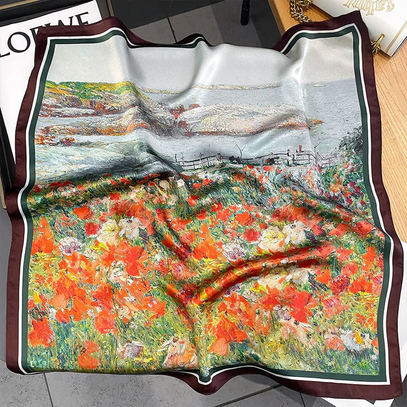 Thumbnail: FEIBOON 100% Pure Mulberry Silk Scarfs 26"x26" Square Scarf Women Neckerchief...