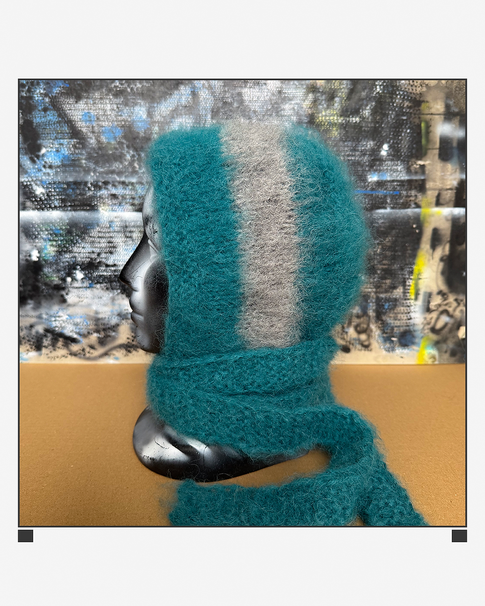 Thumbnail: u.m.s. forest teal fluffy knit hood scarf