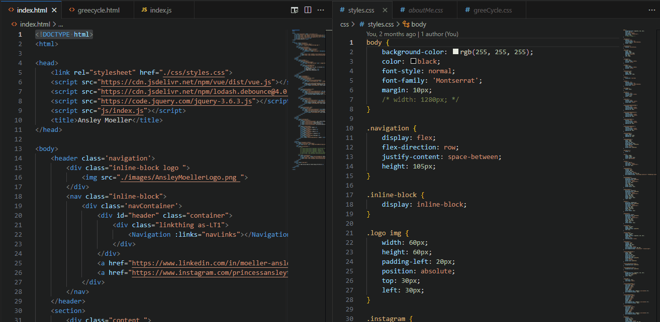 Rolling image of my code I created for my home page.