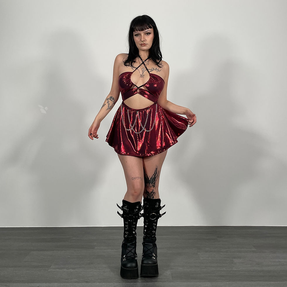 Thumbnail: Red Shimmer Chain Detail Super Mini Dress