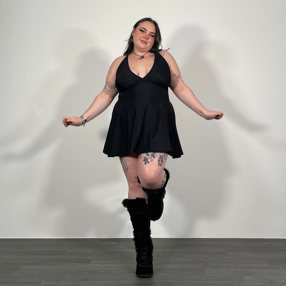 Thumbnail: Matte Black V-Neck Babydoll Dress
