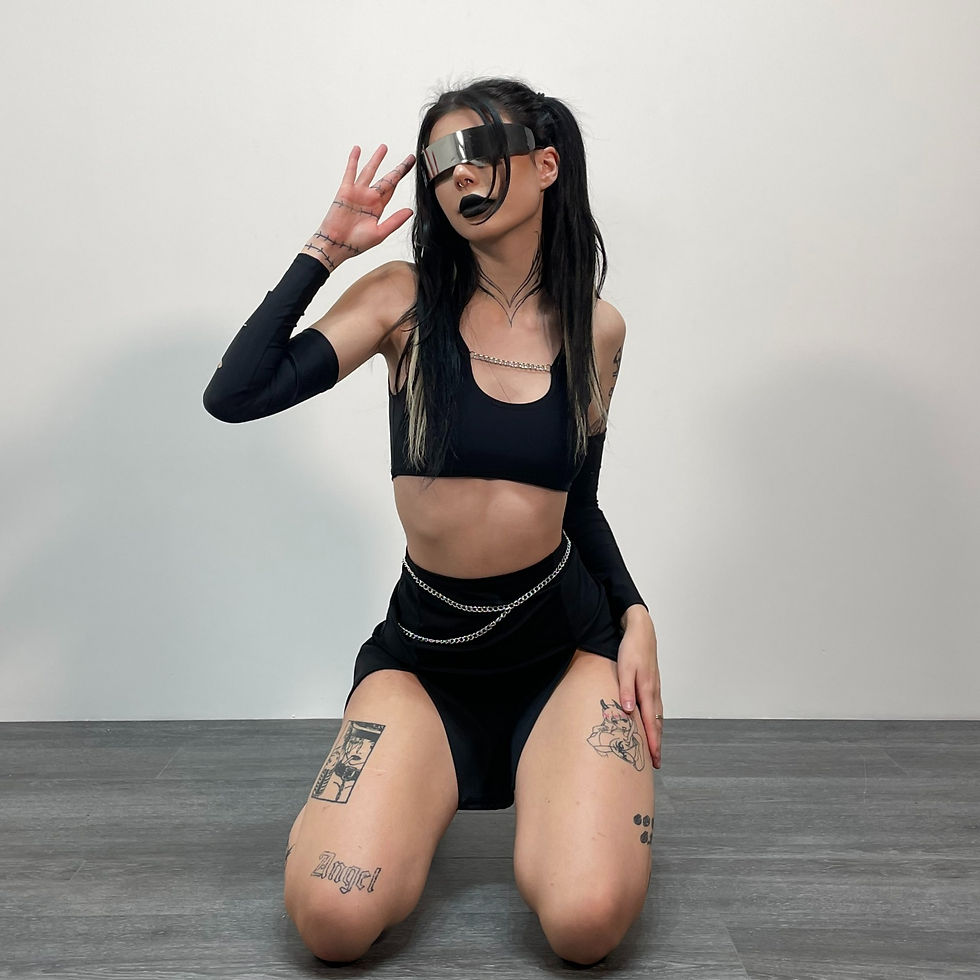 Matte Black Chain Detail Scoop Neck Top