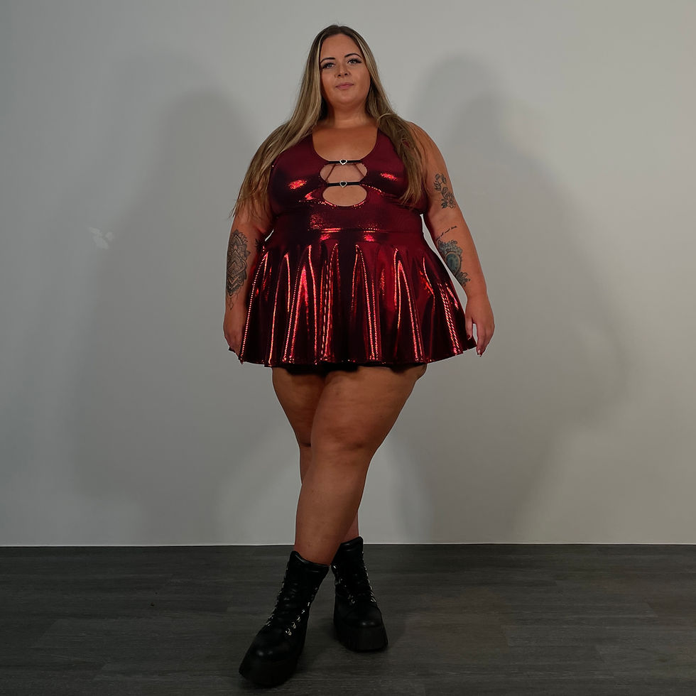 Thumbnail: Red Shimmer Curve Cut Out Detail Super Mini Dress