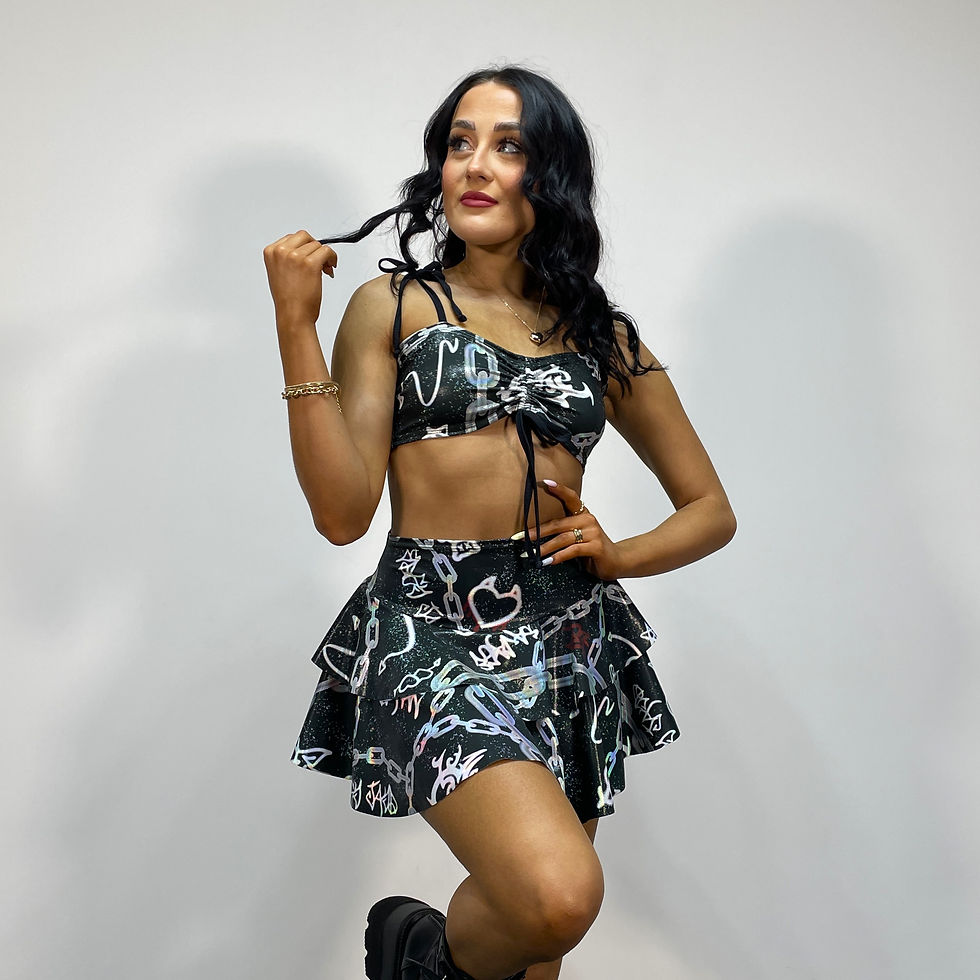 Chain Reaction Ruched Tie Shoulder Crop Top