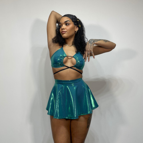 Emerald Shimmer Super Mini Skirt | EDGY JAYD