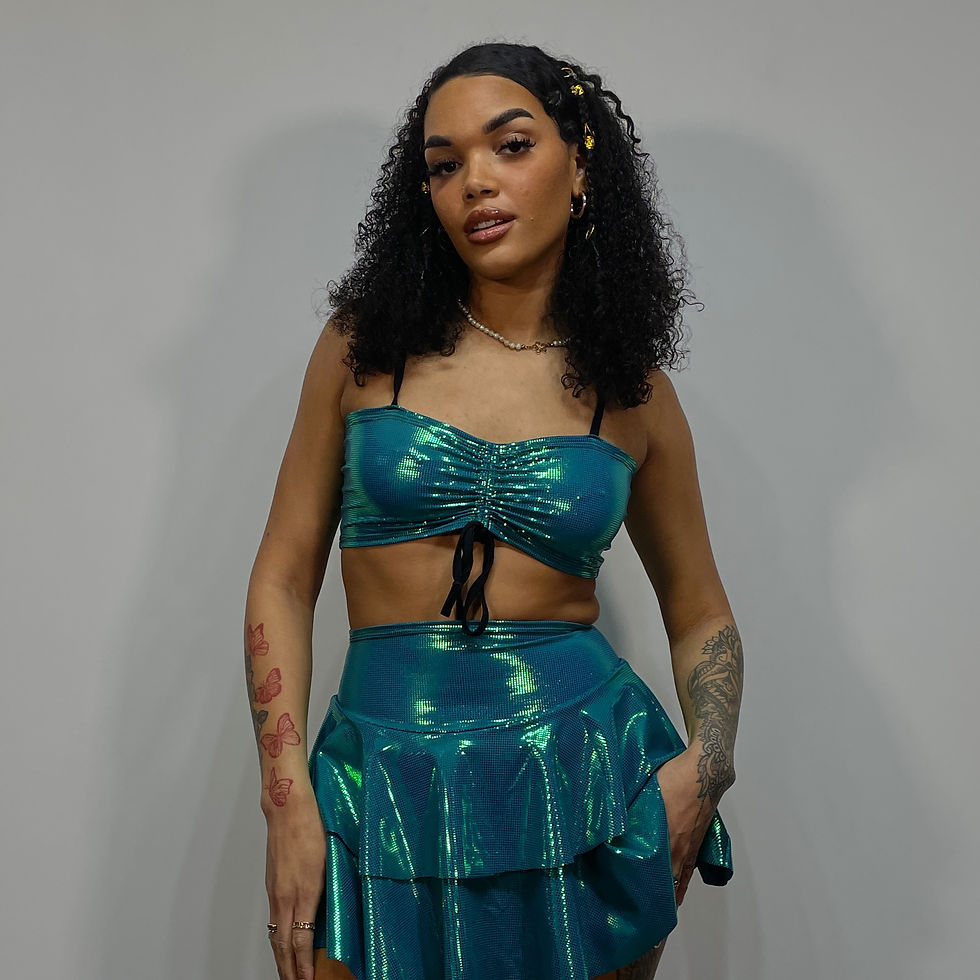 Emerald Shimmer Ruched Tie Shoulder Crop Top