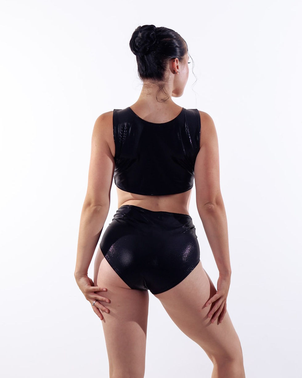 Thumbnail: Black Shimmer Hipster Hot Pants
