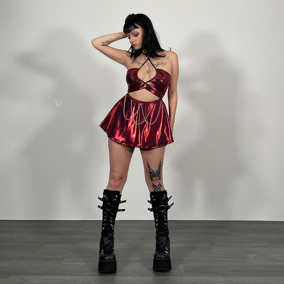Thumbnail: Red Shimmer Chain Detail Super Mini Dress
