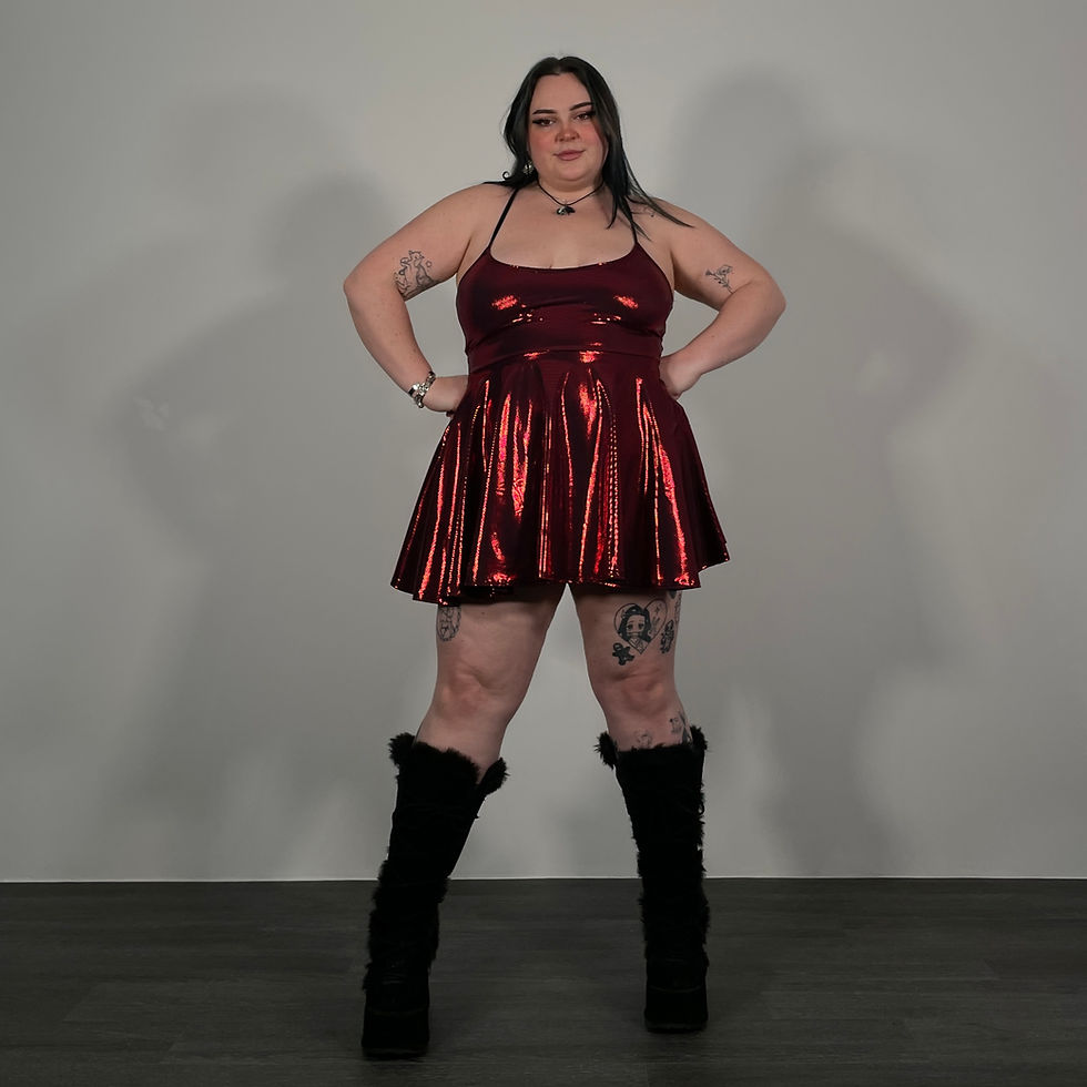 Thumbnail: Red Shimmer Lace Up Adjustable Skater Dress