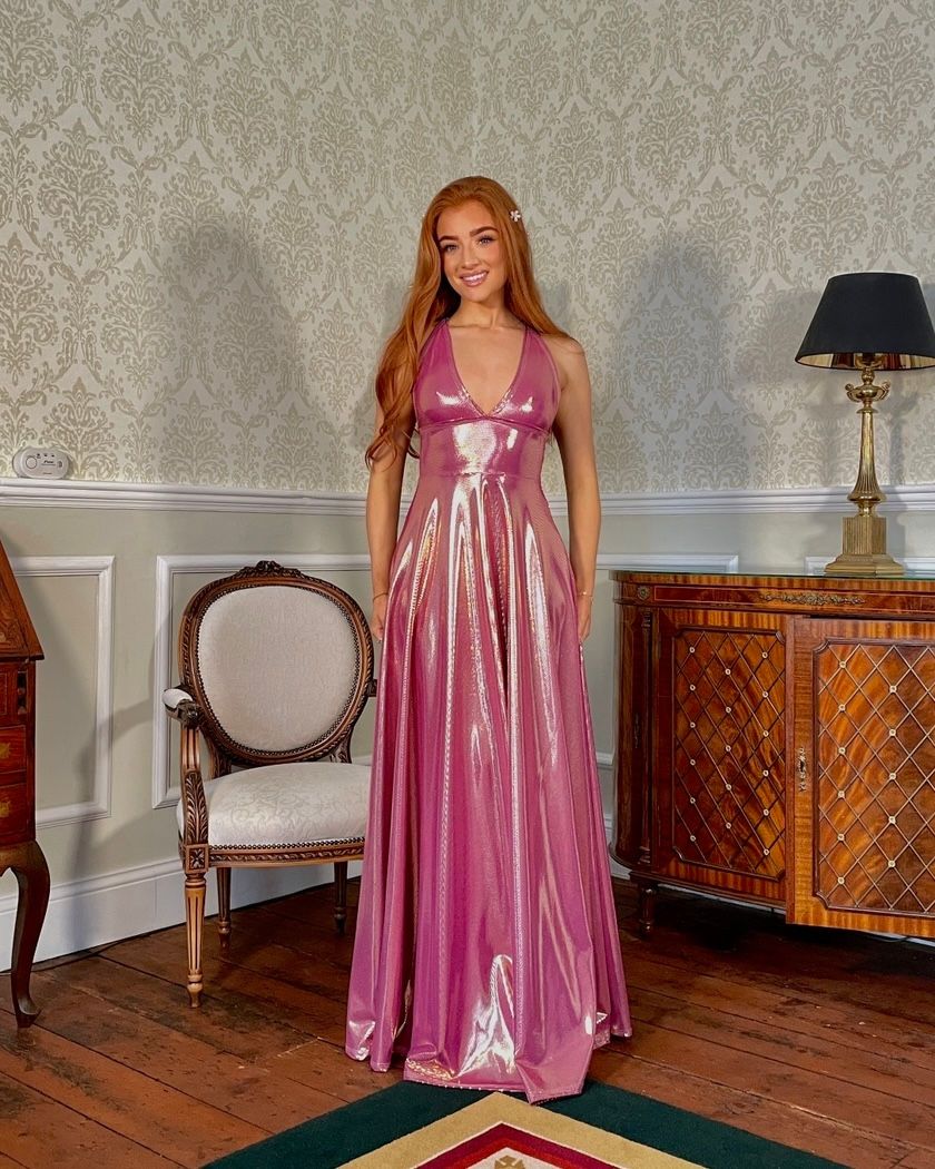 Thumbnail: Royal Shimmer V-Neck Plunge A-Line Dress