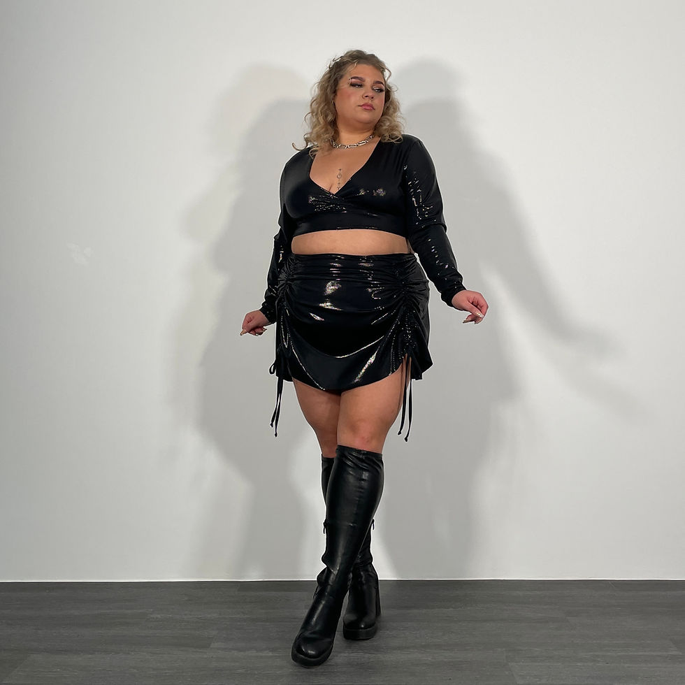 Thumbnail: Black Shimmer Wrap Tie Long Sleeve Top