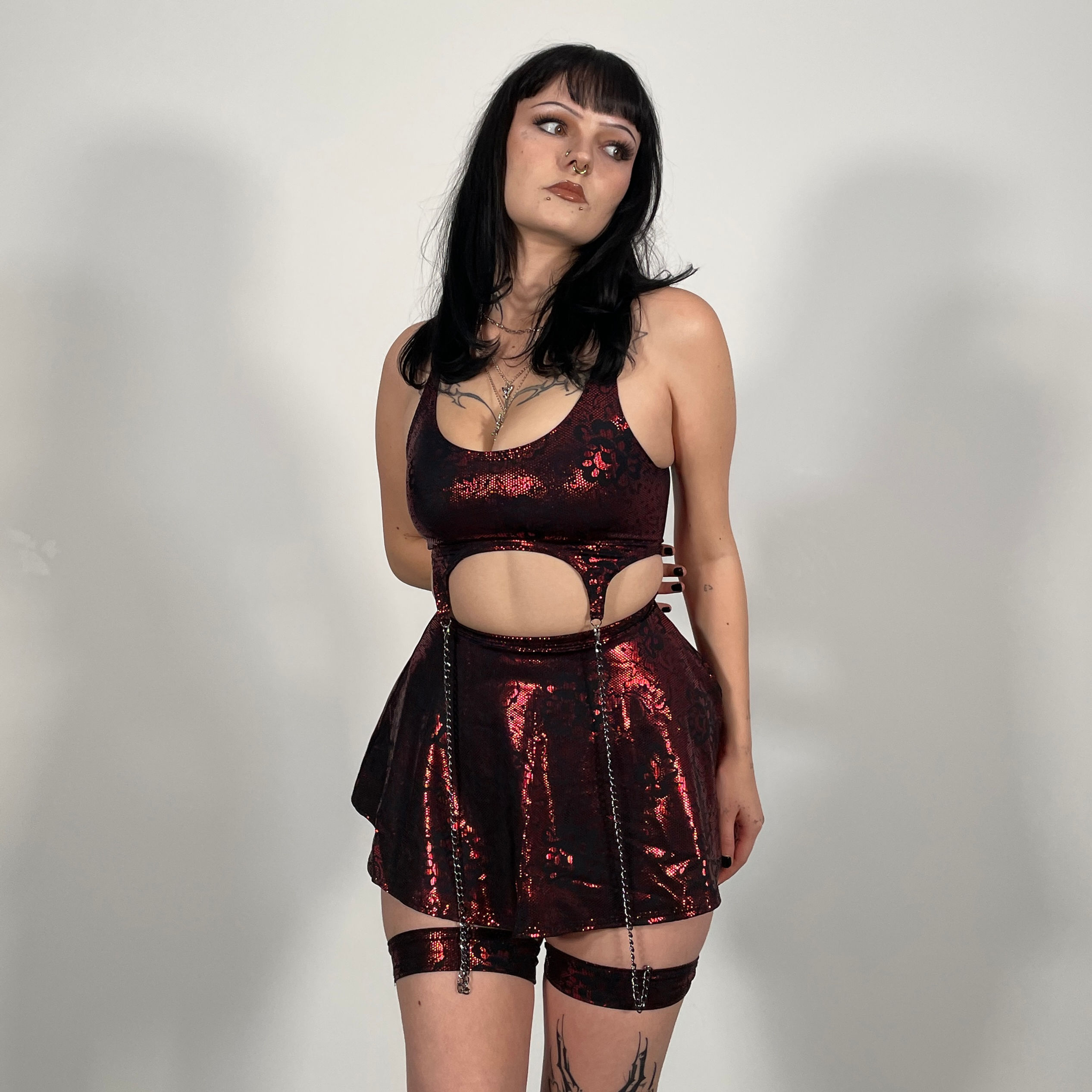 Lace Effect Shimmer Scoop Neck Suspender Top