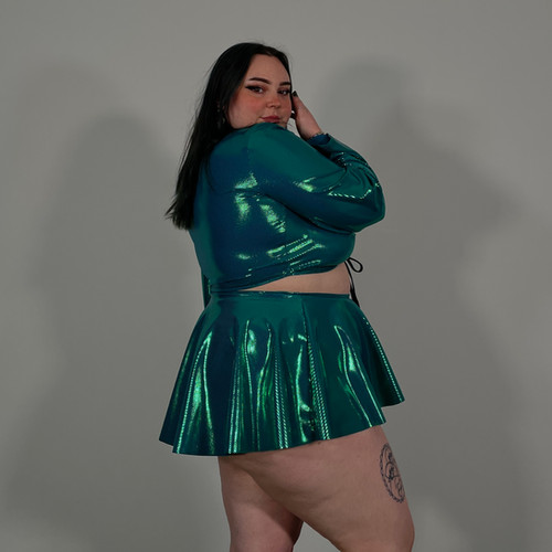 Emerald Shimmer Curve Flowy Super Mini Skirt | EDGY JAYD