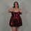 Thumbnail: Red Shimmer Lace Up Adjustable Skater Dress