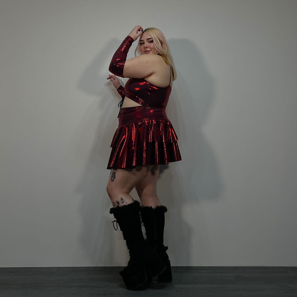 Thumbnail: Red Shimmer 2 Layer Ruched Front Dress