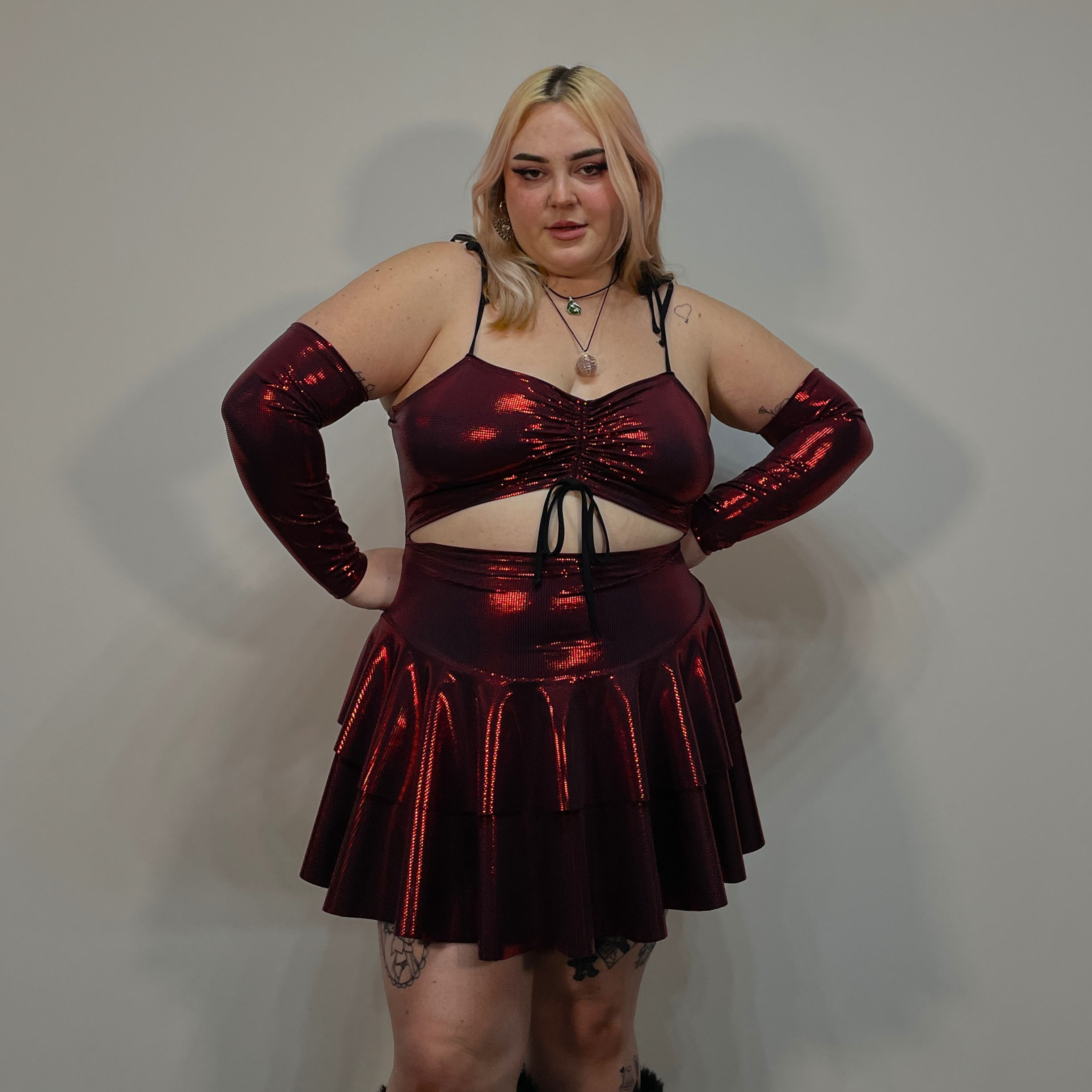 UK 8 (US 4) 5'4-5'7 Red Shimmer 2 Layer Ruched Front Dress