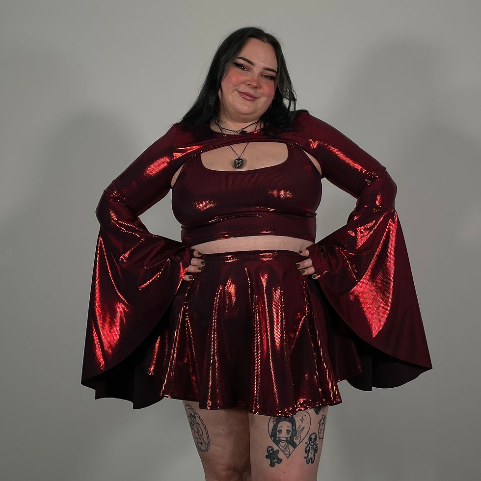 Red Shimmer Flare Sleeve Super Crop