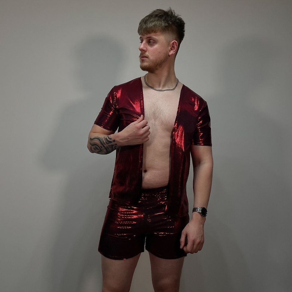 Thumbnail: Red Shimmer Open Front T-Shirt