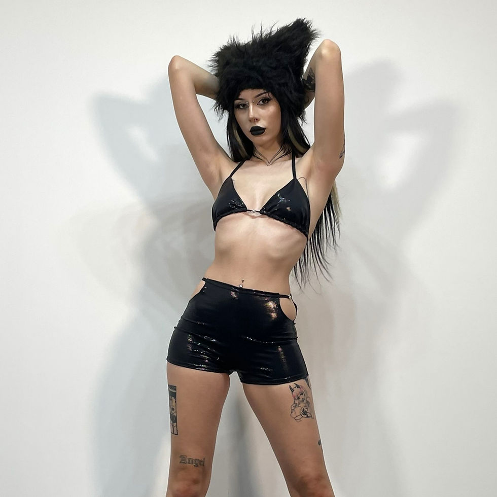 Black Shimmer Cut Out High Waisted Hot Pants with Strap Detail