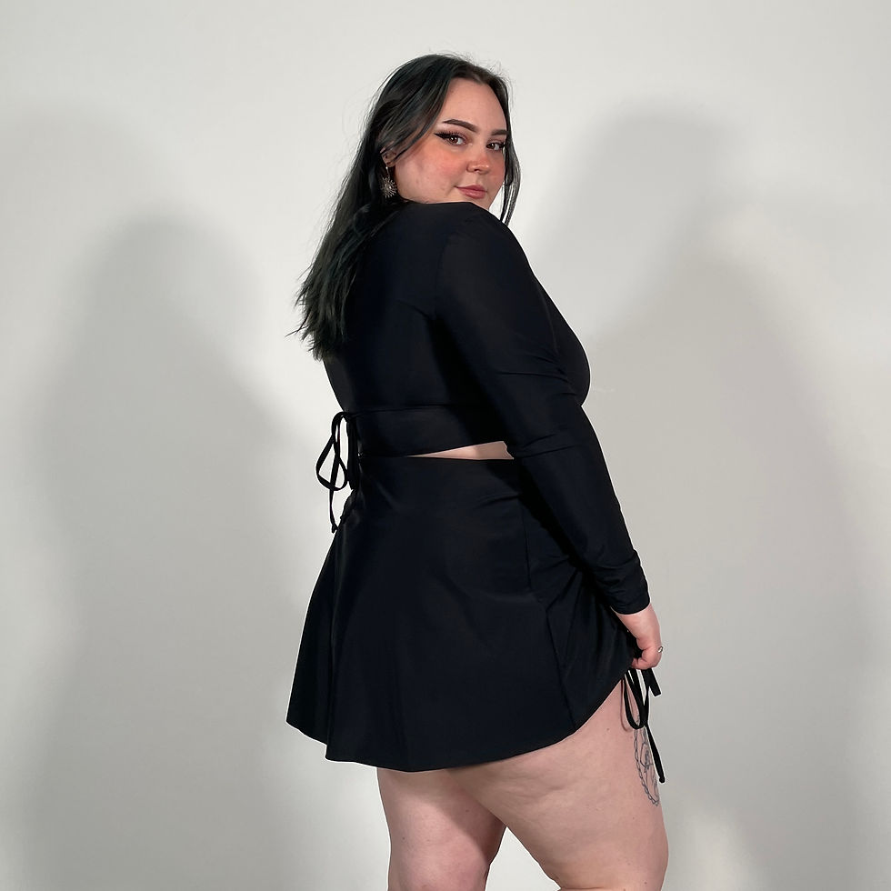 Thumbnail: Matte Black Curve Loose Fitted Ruched Skirt