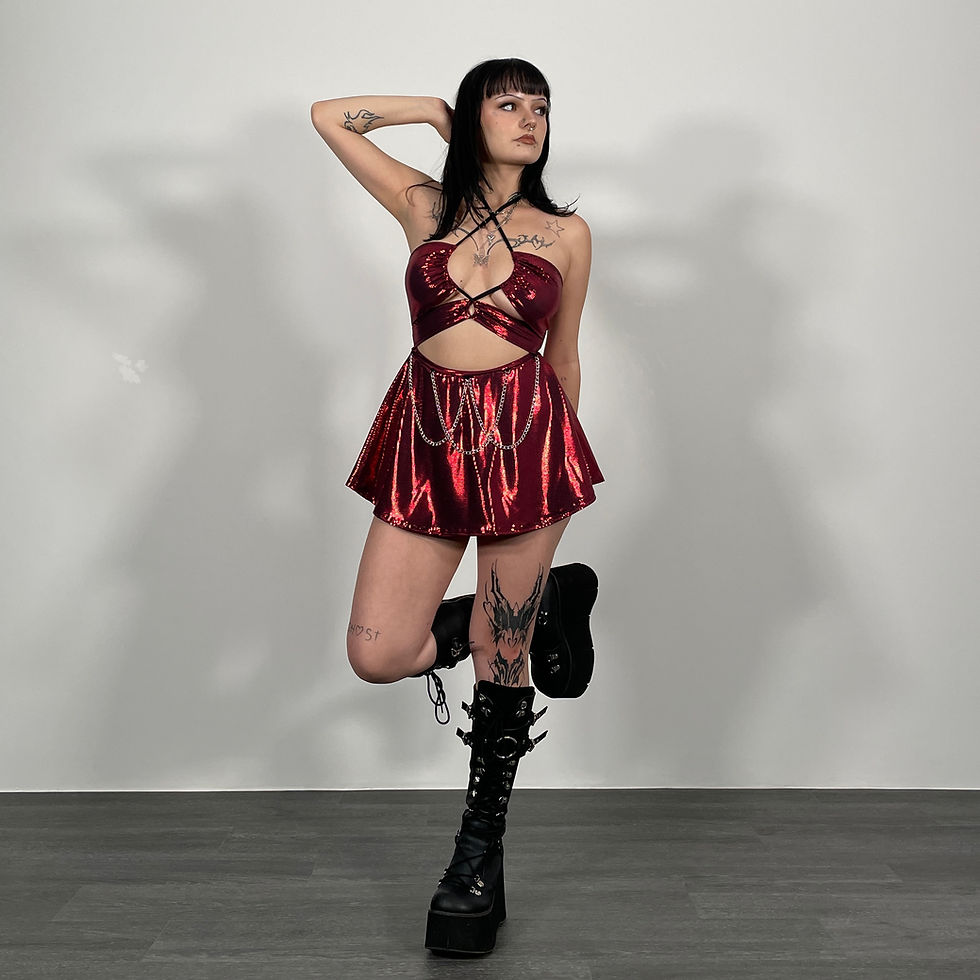 Thumbnail: Red Shimmer Chain Detail Super Mini Dress