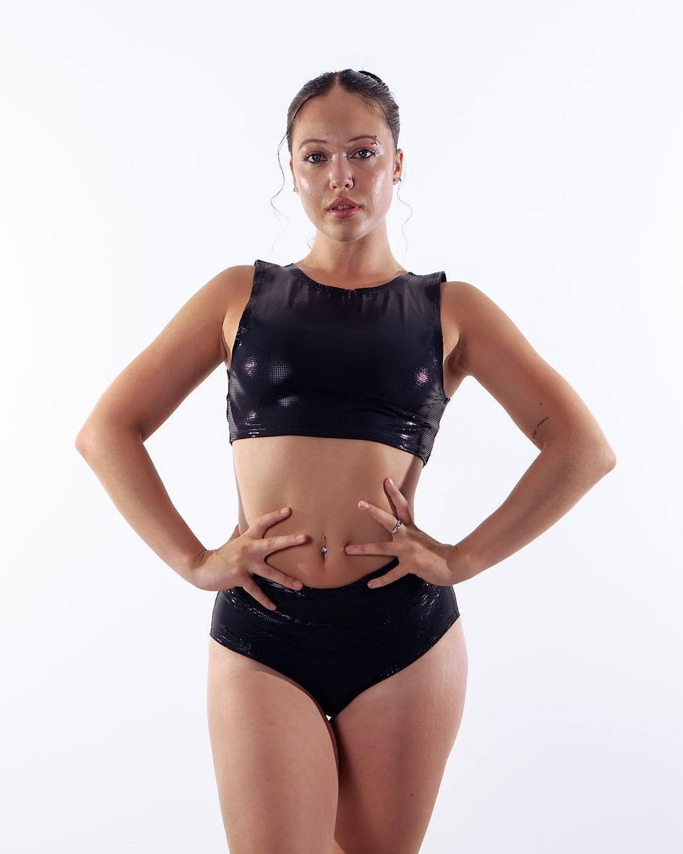 Thumbnail: Black Shimmer Hipster Hot Pants