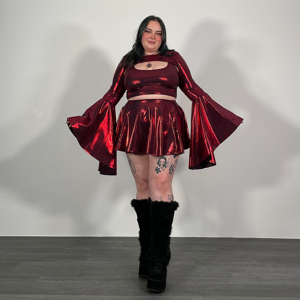 Thumbnail: Red Shimmer Flare Sleeve Super Crop