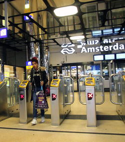 Entering railroad station Amsterdam,Nl