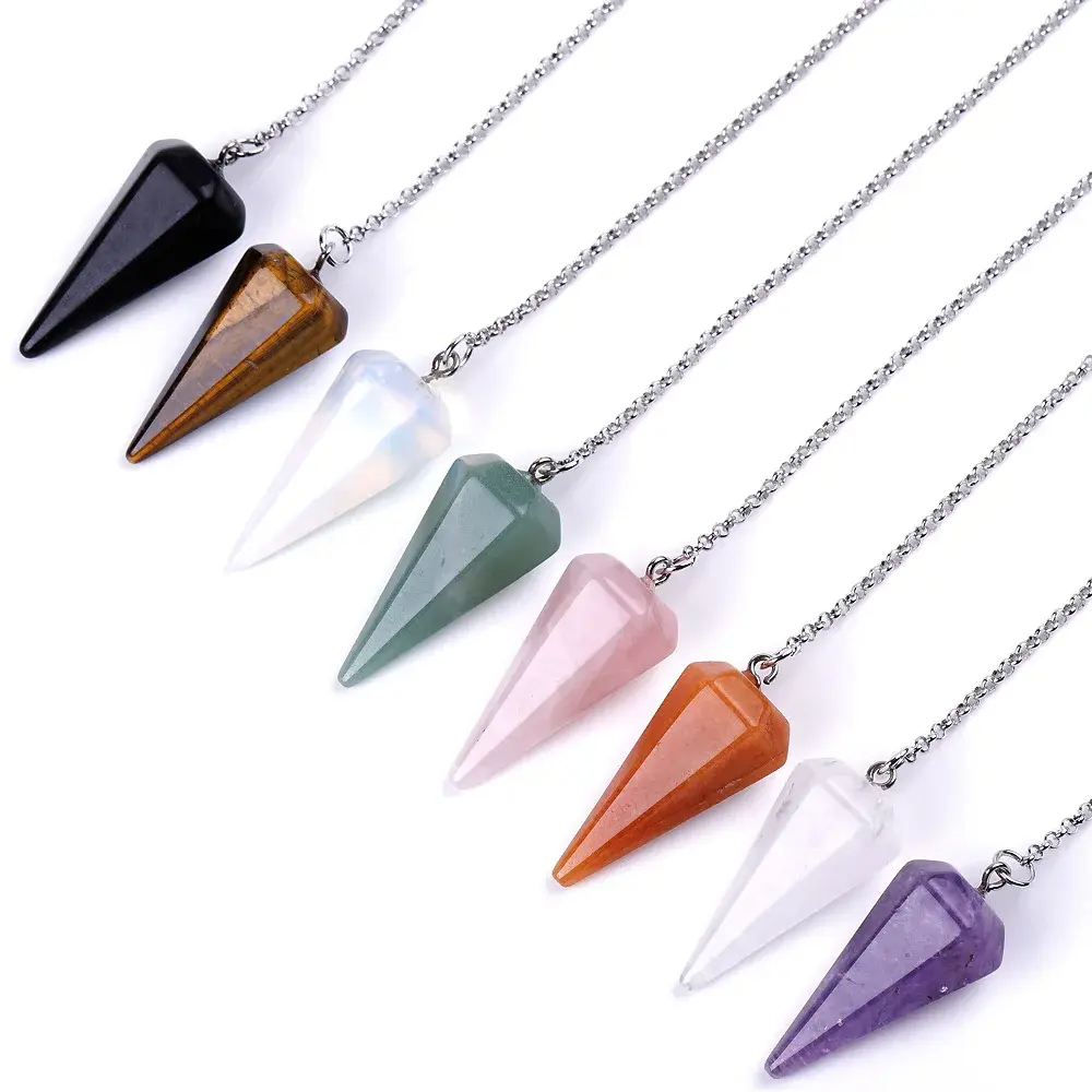 Natural Crystal Pendulum Quartz Stone With 6 Faceted Edges