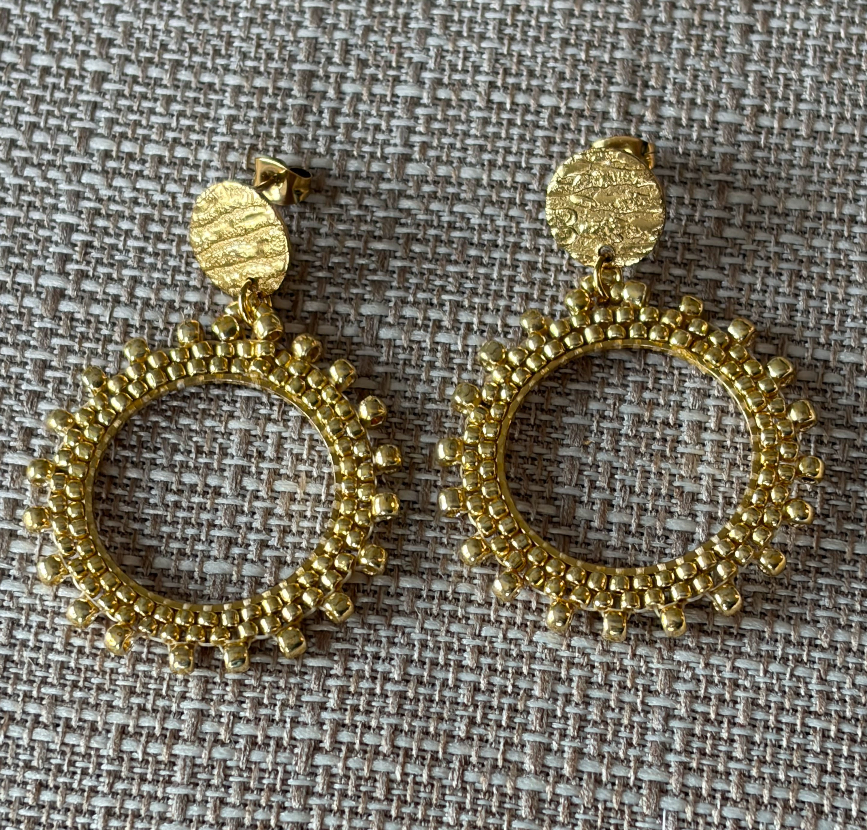 Gold Brick Stitch Hoop Posts