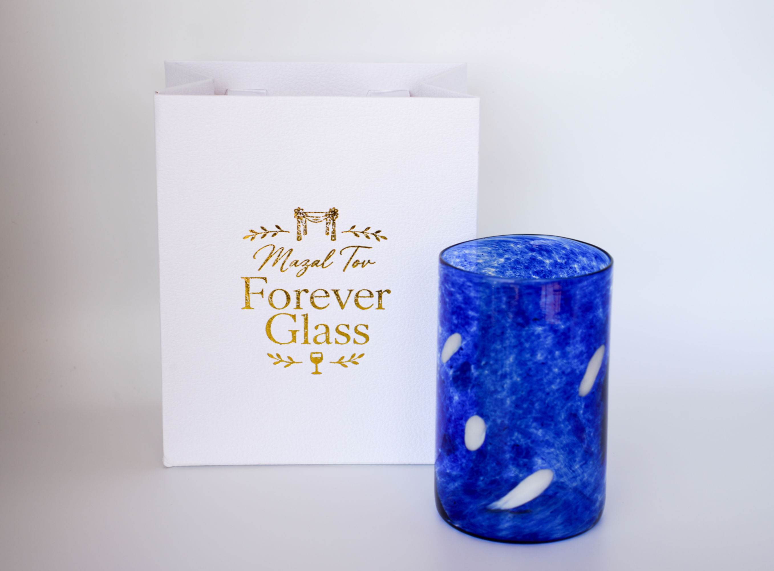 כוס חתן כחול לבן - Blue and white chuppah glass