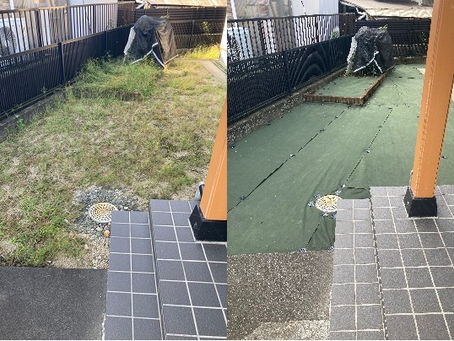 お庭のお手入れ防草シートの施工