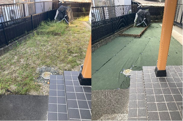 草刈りと防草シートの施工