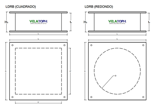 Esquema de aislador sísmico LDRB 500